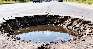 Яма. Трасса. Дорога с ямой.