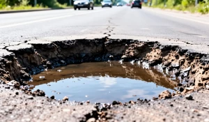 Яма. Трасса. Дорога с ямой.