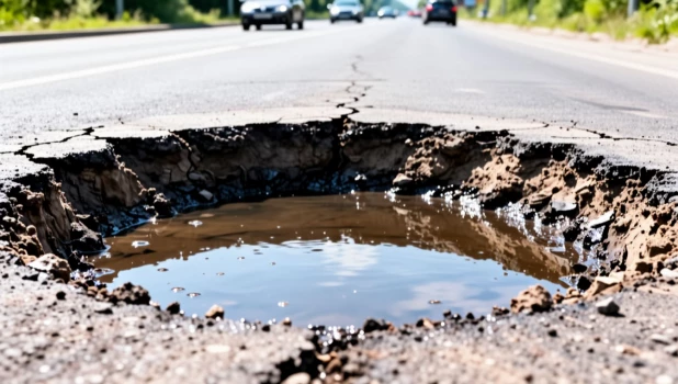 Яма. Трасса. Дорога с ямой.