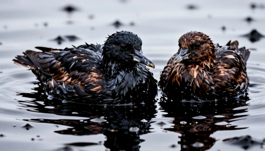 Птицы страдают от нефти. 