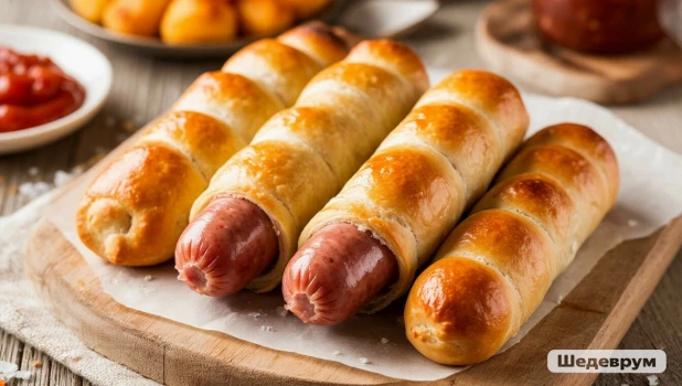 Сосиски в тесте. Выпечка. Еда.