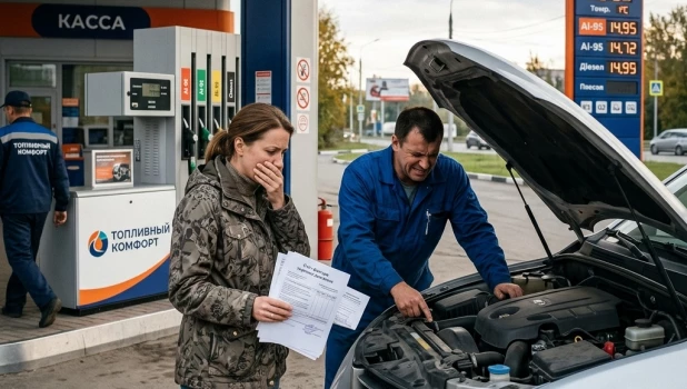 Женщина смотрит на двигатель