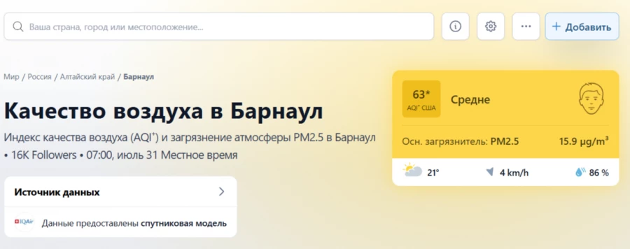 Качество воздуха, IQAir.
