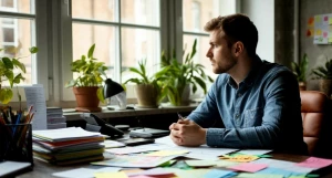 Мужчина за работой. Задумчивый мужчина